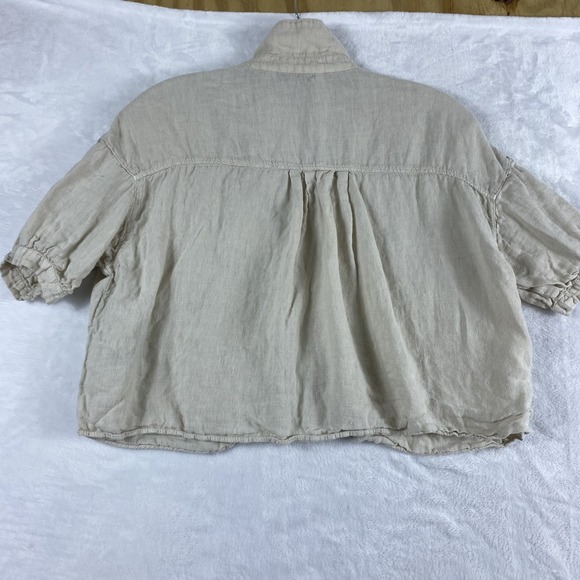 2/$30 Zara Blouse Top Shirt Sz XS Beige 100% Linen Boxy Coastal Lagenlook - Picture 8 of 10